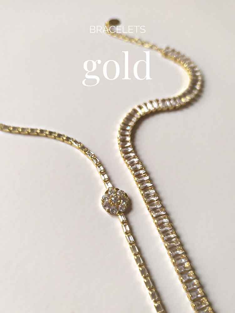 Bracelets finished in gold. Sterling silver jewelry with 18k gold plating.